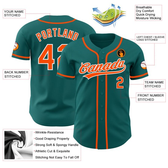 Maillot de baseball authentique orange-blanc sarcelle personnalisé Maillot de baseball authentique orange-blanc sarcelle personnalisé