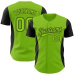 Maillot de baseball à rayures latérales personnalisées, motif 3D, noir, vert fluo, authentique Maillot de baseball à rayures latérales personnalisées, motif 3D, noir, vert fluo, authentique