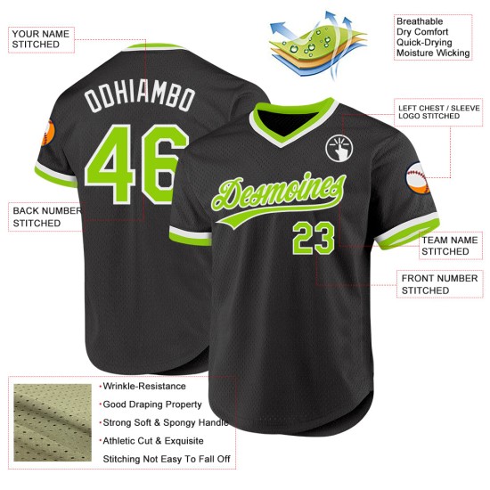 Maillot de baseball authentique néon vert-blanc personnalisé noir rétro Maillot de baseball authentique néon vert-blanc personnalisé noir rétro