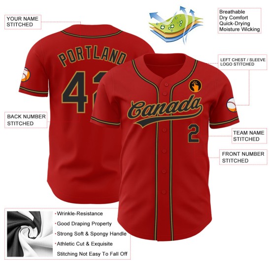 Maillot de baseball authentique rouge personnalisé noir et or ancien Maillot de baseball authentique rouge personnalisé noir et or ancien