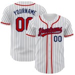 Maillot de baseball bleu marine à rayures fines, authentique, rouge et blanc Maillot de baseball bleu marine à rayures fines, authentique, rouge et blanc
