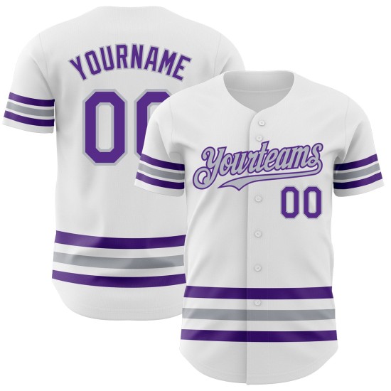 Maillot de baseball personnalisé violet-gris authentique blanc Maillot de baseball personnalisé violet-gris authentique blanc