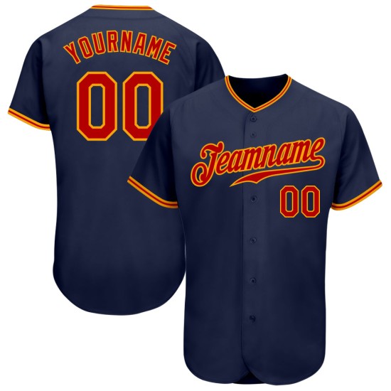 Maillot de baseball bleu marine authentique personnalisé rouge-or Maillot de baseball bleu marine authentique personnalisé rouge-or