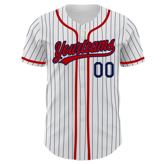 Maillot de baseball bleu marine à rayures fines, authentique, rouge et blanc Maillot de baseball bleu marine à rayures fines, authentique, rouge et blanc