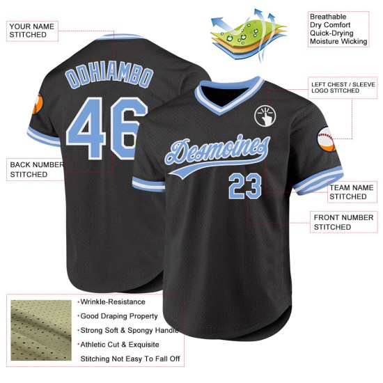 Maillot de baseball personnalisé authentique, noir clair, bleu et blanc Maillot de baseball personnalisé authentique, noir clair, bleu et blanc