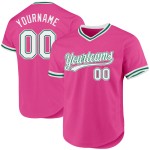 Maillot de baseball personnalisé vert rétro authentique blanc-rose Kelly Maillot de baseball personnalisé vert rétro authentique blanc-rose Kelly