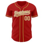 Maillot de baseball rouge authentique, personnalisé, doré et blanc Maillot de baseball rouge authentique, personnalisé, doré et blanc