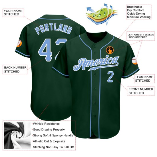 Maillot de baseball léger et authentique bleu-blanc-vert personnalisé Maillot de baseball léger et authentique bleu-blanc-vert personnalisé