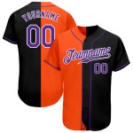 Maillot de baseball violet-orange authentique Split, noir, mode personnalisée Maillot de baseball violet-orange authentique Split, noir, mode personnalisée