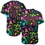 Maillot de baseball personnalisé avec motif graffiti 3D, néon noir et rose, éclaboussures authentiques Maillot de baseball personnalisé avec motif graffiti 3D, néon noir et rose, éclaboussures authentiques
