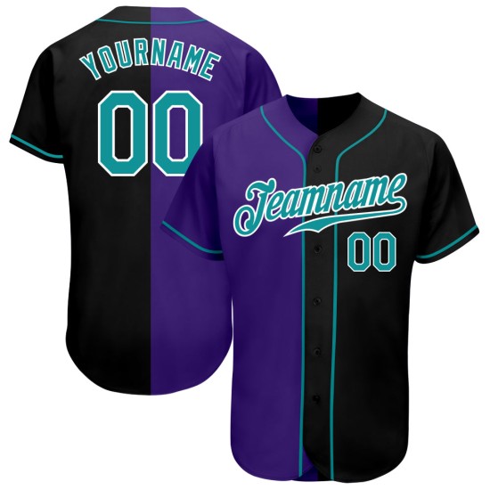 Maillot de baseball tendance bleu sarcelle et violet, authentique et personnalisé, noir Maillot de baseball tendance bleu sarcelle et violet, authentique et personnalisé, noir