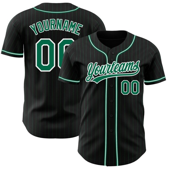 Maillot de baseball Kelly authentique à rayures fines vert et noir, personnalisé, vert et blanc Maillot de baseball Kelly authentique à rayures fines vert et noir, personnalisé, vert et blanc