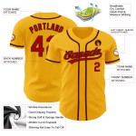Maillot de baseball personnalisé rouge-noir or authentique Maillot de baseball personnalisé rouge-noir or authentique