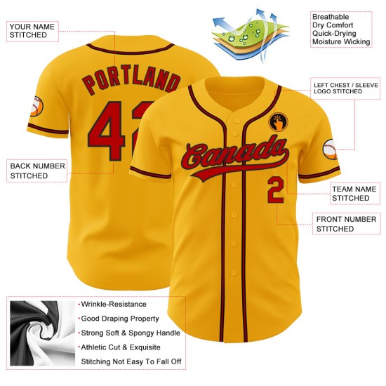 Maillot de baseball personnalisé rouge-noir or authentique Maillot de baseball personnalisé rouge-noir or authentique