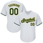 Maillot de baseball côtelé vert-doré personnalisé, maillot rétro authentique blanc Maillot de baseball côtelé vert-doré personnalisé, maillot rétro authentique blanc