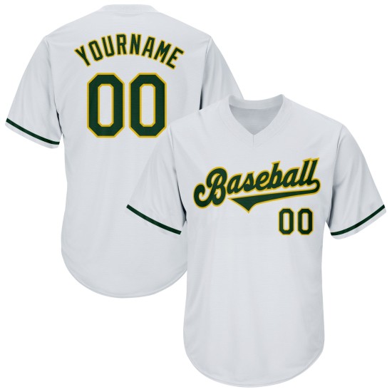 Maillot de baseball côtelé vert-doré personnalisé, maillot rétro authentique blanc Maillot de baseball côtelé vert-doré personnalisé, maillot rétro authentique blanc