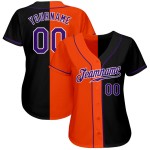 Maillot de baseball violet-orange authentique Split, noir, mode personnalisée Maillot de baseball violet-orange authentique Split, noir, mode personnalisée