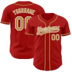 Maillot de baseball rouge authentique, personnalisé, doré et blanc Maillot de baseball rouge authentique, personnalisé, doré et blanc