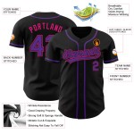 Maillot de baseball noir authentique personnalisé rose violet-chaud Maillot de baseball noir authentique personnalisé rose violet-chaud