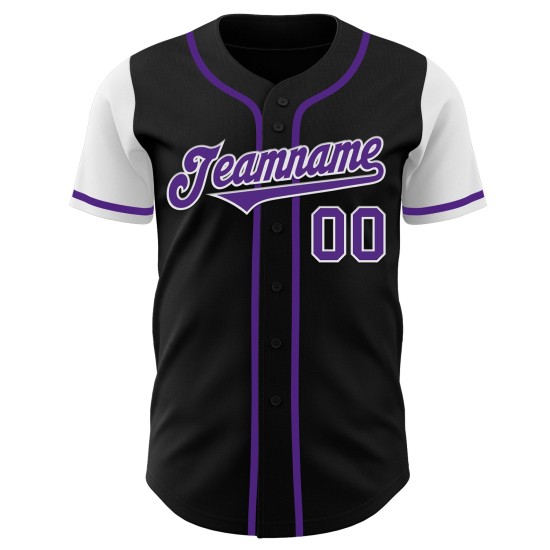 Maillot de baseball authentique, ton deux, violet et blanc, noir, personnalisé Maillot de baseball authentique, ton deux, violet et blanc, noir, personnalisé