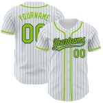 Maillot de baseball blanc clair, vert et noir, personnalisé, authentique, rayures bleues fluo Maillot de baseball blanc clair, vert et noir, personnalisé, authentique, rayures bleues fluo