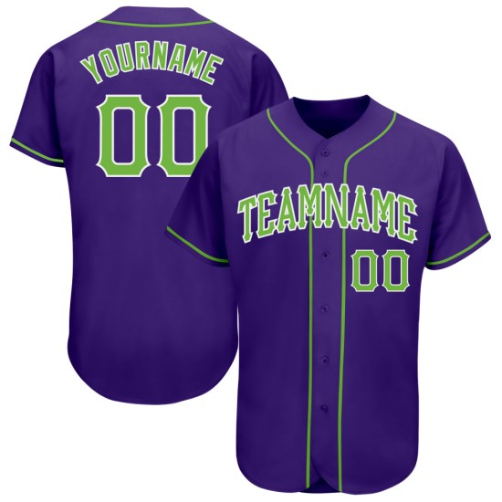 Maillot de baseball violet authentique vert-blanc personnalisé fluo Maillot de baseball violet authentique vert-blanc personnalisé fluo