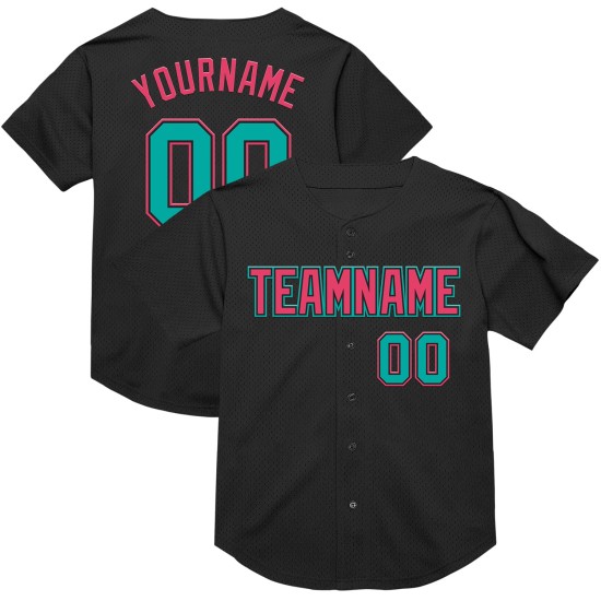 Maillot de baseball authentique en maille personnalisée noir rétro rose aqua-néon Maillot de baseball authentique en maille personnalisée noir rétro rose aqua-néon