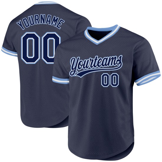 Maillot de baseball bleu marine rétro authentique bleu-blanc personnalisé léger Maillot de baseball bleu marine rétro authentique bleu-blanc personnalisé léger