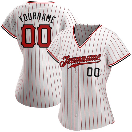 Maillot de baseball authentique à rayures rouges et noires, blanc, personnalisé Maillot de baseball authentique à rayures rouges et noires, blanc, personnalisé