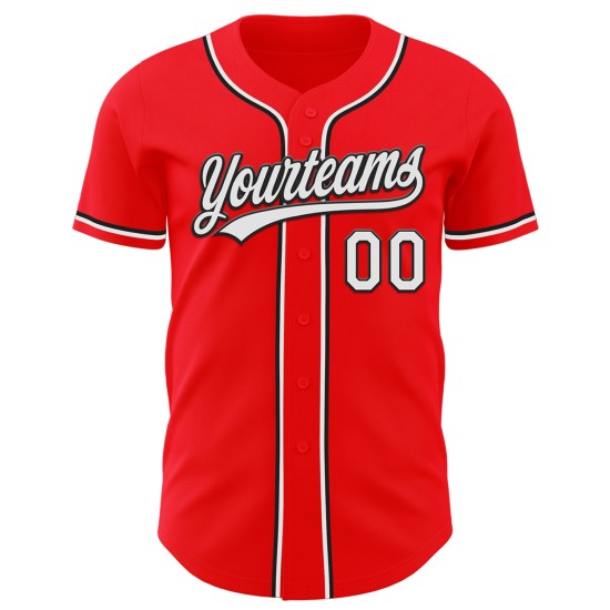 Maillot de baseball personnalisé Red Jersey Fire blanc-noir authentique Maillot de baseball personnalisé Red Jersey Fire blanc-noir authentique