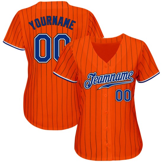 Maillot de baseball à fines rayures noir orange royal-noir authentique personnalisé Maillot de baseball à fines rayures noir orange royal-noir authentique personnalisé