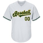 Maillot de baseball côtelé vert-doré personnalisé, maillot rétro authentique blanc Maillot de baseball côtelé vert-doré personnalisé, maillot rétro authentique blanc