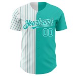 Maillot de baseball personnalisé à rayures fines authentique Split Blanc-Aqua Aqua Maillot de baseball personnalisé à rayures fines authentique Split Blanc-Aqua Aqua