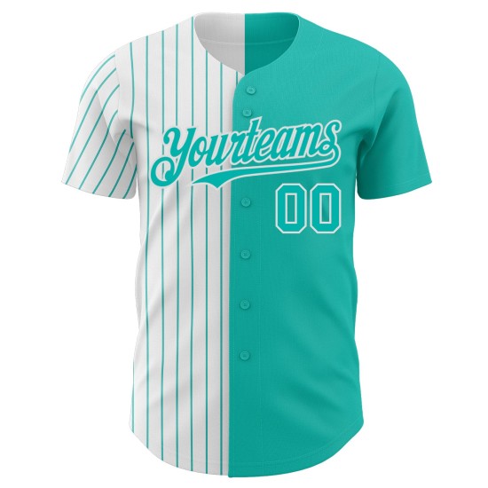 Maillot de baseball personnalisé à rayures fines authentique Split Blanc-Aqua Aqua Maillot de baseball personnalisé à rayures fines authentique Split Blanc-Aqua Aqua