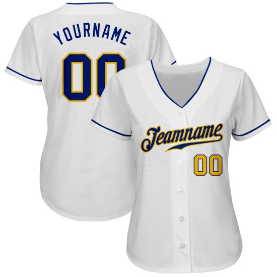 Maillot de baseball Royal-Gold White personnalisé et authentique Maillot de baseball Royal-Gold White personnalisé et authentique