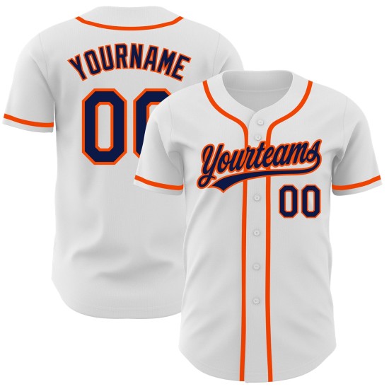 Maillot de baseball personnalisé bleu marine et orange authentique blanc Maillot de baseball personnalisé bleu marine et orange authentique blanc