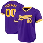 Maillot de baseball authentique personnalisé violet rétro doré et blanc Maillot de baseball authentique personnalisé violet rétro doré et blanc