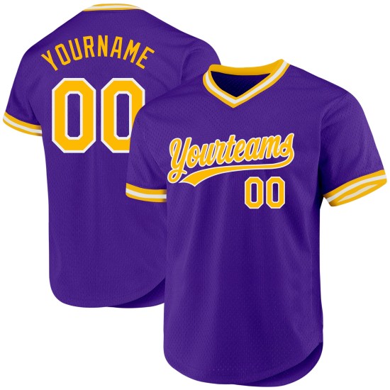 Maillot de baseball authentique personnalisé violet rétro doré et blanc Maillot de baseball authentique personnalisé violet rétro doré et blanc