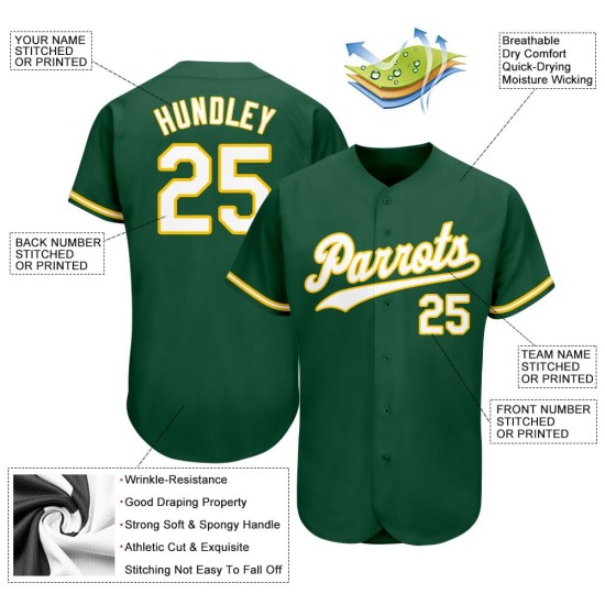 Maillot de baseball vert authentique personnalisé Kelly blanc-or Maillot de baseball vert authentique personnalisé Kelly blanc-or