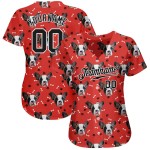 Maillot de baseball personnalisé à motif 3D noir et blanc avec motif authentique de chiens, rouge Maillot de baseball personnalisé à motif 3D noir et blanc avec motif authentique de chiens, rouge