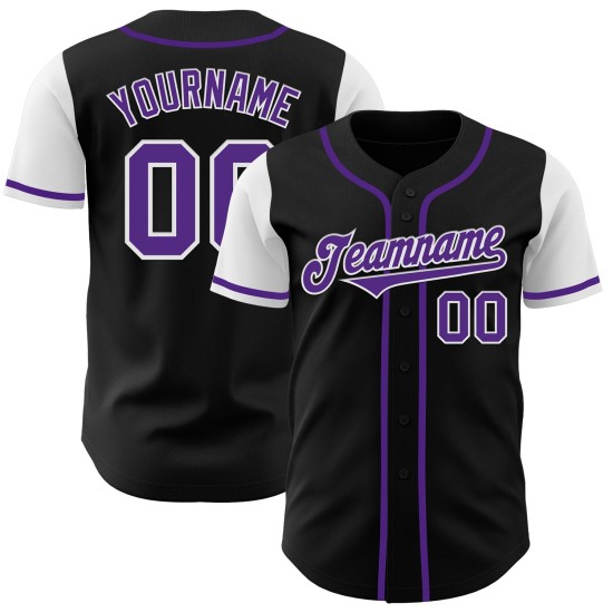 Maillot de baseball authentique, ton deux, violet et blanc, noir, personnalisé Maillot de baseball authentique, ton deux, violet et blanc, noir, personnalisé