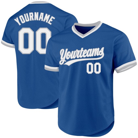 Maillot de baseball authentique blanc-gris personnalisé bleu Maillot de baseball authentique blanc-gris personnalisé bleu