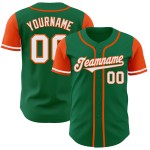Maillot de baseball authentique blanc-orange deux couleurs personnalisées Kelly Green Maillot de baseball authentique blanc-orange deux couleurs personnalisées Kelly Green
