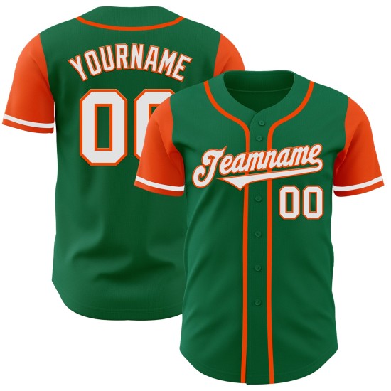 Maillot de baseball authentique blanc-orange deux couleurs personnalisées Kelly Green Maillot de baseball authentique blanc-orange deux couleurs personnalisées Kelly Green