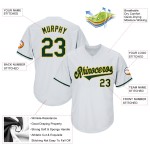 Maillot de baseball côtelé vert-doré personnalisé, maillot rétro authentique blanc Maillot de baseball côtelé vert-doré personnalisé, maillot rétro authentique blanc