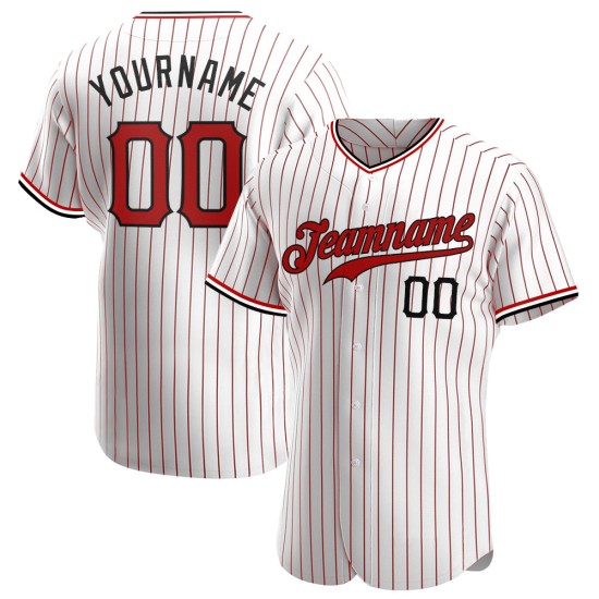 Maillot de baseball authentique à rayures rouges et noires, blanc, personnalisé Maillot de baseball authentique à rayures rouges et noires, blanc, personnalisé