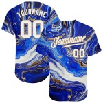 Maillot de baseball Royal Gold authentique, motif 3D personnalisé, blanc et vieux marbre Maillot de baseball Royal Gold authentique, motif 3D personnalisé, blanc et vieux marbre