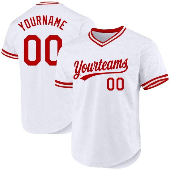 Maillot de baseball rouge personnalisé authentique blanc rétro Maillot de baseball rouge personnalisé authentique blanc rétro