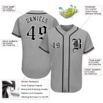 Maillot de baseball authentique noir et blanc personnalisé gris Maillot de baseball authentique noir et blanc personnalisé gris