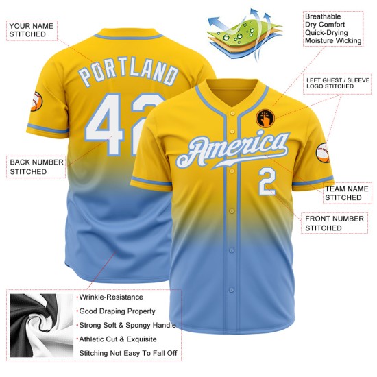 Maillot de baseball authentique bleu, jaune et blanc, à la mode et personnalisé Maillot de baseball authentique bleu, jaune et blanc, à la mode et personnalisé